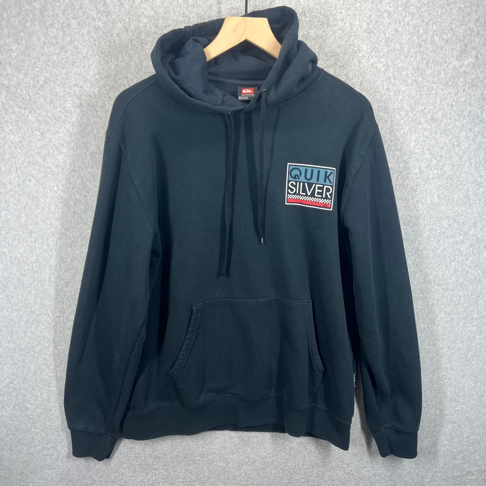 Vintage Y2K Quiksilver Hoodie Mens M Womens L Black Graphic‎ Pullover GUC